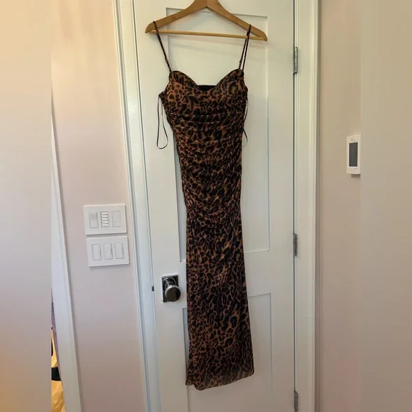 Zara Brown and Black leopard print Ruched Maxi Dress. Size S. NWT - Picture 2 of 7